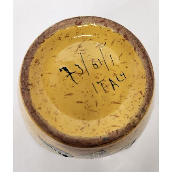 Vintage Italian Pottery Vase – Hand Painted Apple & Leaves – Speckled Yellow - Picture 6 of 8